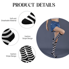 MOMISY Knee Socks for Womenand Girls Premium Cotton Blend, Breathable Long Knee High Stockings, Ultimate Comfort and Style, Ideal for Daily Use- Pack of 1 (Free Size) (Black White)