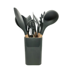 Syga Silicone Kitchen Spoon Utensil Set, 11 Piece (Grey)
