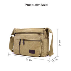 MOMISY Canvas Sling Cross Body Bag Travel Side Bag Office Messenger Bag Business Bag Multi Pocket Shoulder Bag Money Bag for Adults, Men and Women (Khaki)