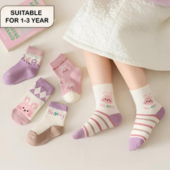 MOMISY 5 Pairs Baby kids Girl Boys Toddlers InfantmCotton Stretch Baby Socks (IN, Age, 1 Year, 3 Years, Purple Bunny)