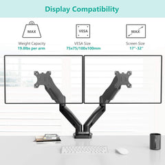 SYGA Monitor Stand Arm Desk Mount Fully Height Adjustable Bracket with C-Clamp & Gronment 180 Tilt Rotation Suitable for 13 to 30 Inch TV and Monitor Screen - Dual Horizontal Stand