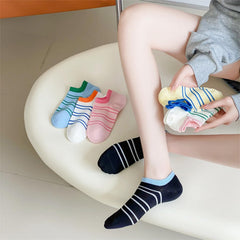 MOMISY Women Ladies Girls Cotton Invisible No show Cotton Loafer Adult Socks (Multi-colour Pack of 6)-Free Size-Striped