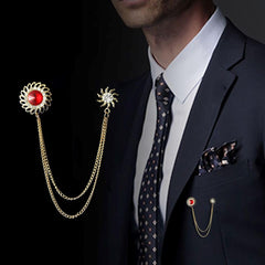 SYGA Men's & Women Suit Shirt Stud Lapel Pin Chain Tassel Brooch Pin with Crystal Chain(Red windmill)