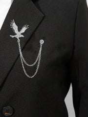 SYGA Men's & Women Suit Shirt Stud Lapel Pin Chain Tassel Brooch Pin with Eagle Design and Crystal Chain(Silver)