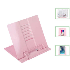 SYGA Reading Bookshelf Metal Mini Book Stand,Book Holder, Hands Free, Adjustable Cookbook,Documents Holder, Portable Bookstand for Music Books, Textbook, Recipe,Tablet, Ipad(Pink)