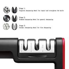 SYGA Black+Red Kitchen Knife Sharpener, 3-Stage Knife Sharpening Tool
