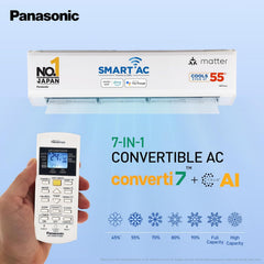 Panasonic 1.5 Ton 3 Star Premium Wi-Fi Inverter Smart Split AC (Matter Enabled, Higher Airflow, Copper Condenser, 7in1 Convertible, True AI, 2-Way, PM 0.1 Filter, CS/CU-SU18AKY3W, White)