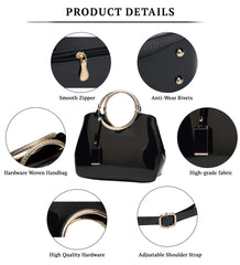 SYGA Leather Glossy Women's Bag Bride Wedding Handbag Women's One Shoulder Crossbody Stylish Bag(BLACK)