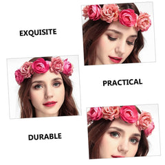 SYGA Women Silk Rose Floral Crown Hair Wreath Leave Flower Headband Tiara with Adjustable Ribbon for Girls, Pack of 1 - Blue