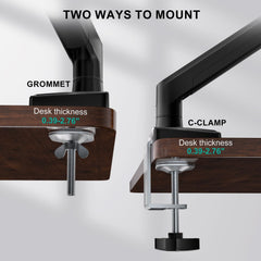 WALI Single Monitor Mount, Gas Spring Monitor Arm for 17-34 inch Screens, Adjustable Computer Monitors Stand up to 26.4lbs, with Clamp and Grommet Base, Mounting Holes 75 and 100mm (GSMP001N), Black