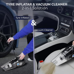 Woscherr AirVac Pro Car Vacuum Cleaner 2in1 & Tyre Inflator for Car and Bike 150 PSI |120 Watt Car Vaccine Cleaner High Power 5500PA Handheld|LED Light| Auto Shut Off| Wet/Dry Use