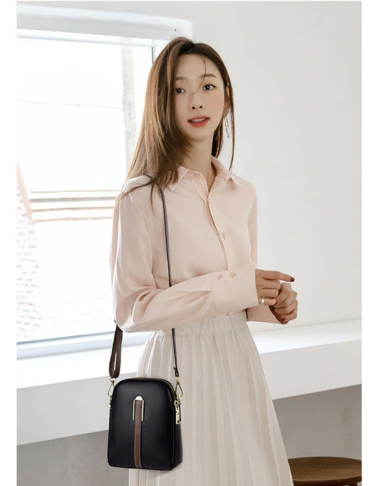 SYGA Women Mini Small Bag Fashionable Vertical Soft Leather Shoulder Crossbody bag(Black)