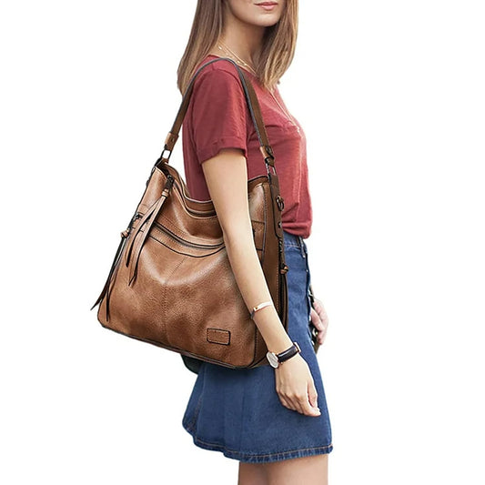 SYGA PACK OF 2 Women's Bags Soft Leather Tote Bag Single Shoulder Crossbody Bag With Clutch (Khaki)