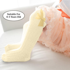 SYGA Baby Girls Mesh Nylon Bow Socks Suitable for Ages 0-3 Years(White)