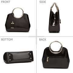 SYGA Leather Glossy Women's Bag Bride Wedding Handbag Women's One Shoulder Crossbody Stylish Bag(BLACK)