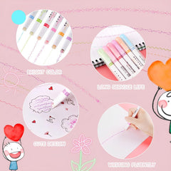 SYGA Set of 8 Roller Printing Pen Curve Highlighter Flower Contour Pen Double Line Wave Quick-Drying Box