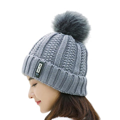 SYGA Winter Beanie Hat For Women Warm Woolen Lining Knit Bobble Pom Pom Skull Cap Fleece Lined Warm Cap Outdoor Hat - Beige, Free Size