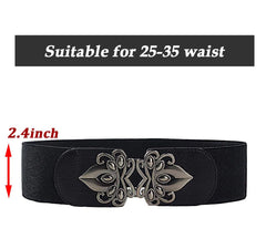 SYGA Women Cinch Belt, PU Leather Stretchy Waist Belt with Emblem Metal Buckle, Retro Style - Black((Fits Waist Size 25-35)