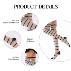 MOMISY Knee Socks for Womenand Girls Premium Cotton Blend, Breathable Long Knee High Stockings, Ultimate Comfort and Style, Ideal for Daily Use- Pack of 1 (Free Size) (Khaki Navy)