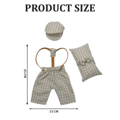 MOMISY Baby Photography Props Set, 4 Pieces, Gentleman Cap with Bow, Pillow and Dungaree (Khaki Grey, 0-3 Months)