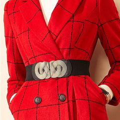 SYGA Women Cinch Belt, PU Leather Stretchy Waist Belt with Woven Metal Buckle, Retro Style Black