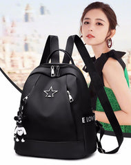 SYGA Women's Oxford Cloth Backpack Casual College Style with Cute Key Chain Student School Bag (Black)