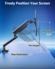 Single Monitor Mount for 13-32 inch Screen, Gas Spring Arm, Gaming & Home Office Use, VESA 75x75mm & 100x100mm, Freelift Pro Black