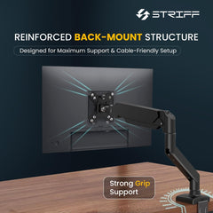 STRIFF Single Monitor Stand with Full Motion Arm | 360° Rotation & Height Adjustable Desk Table Mount | Universal VESA Bracket with C-Clamp | Fits 13–32 Inch Computer/LCD Screens | Holds 4.4–19.8 lbs