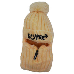 SYGA Unisex Winter Women Cap Wool Cap Smiley Zipper Pom Pom Hat Above 15 Year - Beige