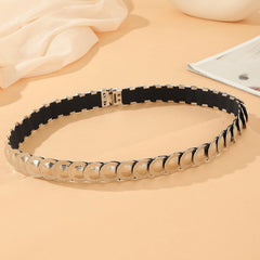 SYGA Waist Belt for Women, Metal Stretchable Buckle Belt Decorative Thin Belt(SILVER)