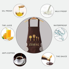 MOMISY Waterproof Kitchen Apron, Cooking Apron with Pockets, Side Towel for Hand Wiping, Suitable for Men and Women (Brown)