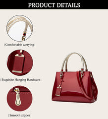SYGA Women's Glossy Patent Leather Handbag Large Capacity Bag Suitable Gift for a festival,occasion,Birthday(BURGUNDY)