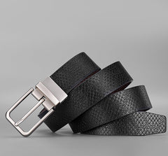 SYGA Men's PU Leather Belt, Casual Lizard Pattern, 122 cm Length, 3.3 cm Width, (Black+Coffee)