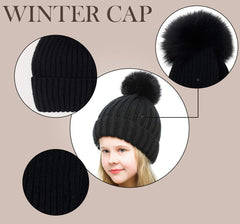SYGA Unisex Wooln Warm Winte Cap Pompom Beanie Hat for 1-3 Year Baby Cap - Black