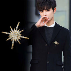 SYGA Men's Suit Chest Brooch Fashionable Rhinestone Decoration Diamond Clothing Accessories(Light Golden)