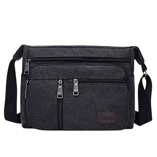 MOMISY Canvas Sling Cross Body Bag Travel Side Bag Office Messenger Bag Business Bag Multi Pocket Shoulder Bag Money Bag for Adults, Men and Women (Black)
