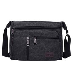 MOMISY Canvas Sling Cross Body Bag Travel Side Bag Office Messenger Bag Business Bag Multi Pocket Shoulder Bag Money Bag for Adults, Men and Women (Black)
