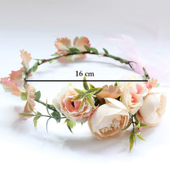 SYGA Women One Side Rose Floral Crown Hair Wreath Leave Flower Tiara Headband with Adjustable Ribbon