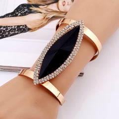 SYGA Hand Metal Wide Face Hollowed Gemstone Bracelet for Girl, Party, Holiday, Beach Accessories - 2 Stone Black
