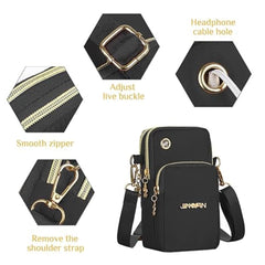 MOMISY Small Cross Body Bag, Multifunction 3 Layer Mini Shoulder Bag Phone Purse Armband with Headphone Port for Teens Girls Ladies Women (Black)