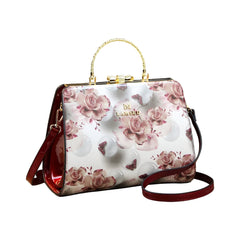 SYGA Elegant Floral Patent Handbag with Gold Handle - Women's Designer Shoulder Bag for Parties & Daily Use