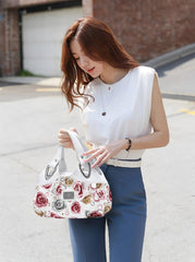 SYGA Women's Printed PU Leather Hobo Bag, Multiple Colors and Patterns, Crossbody Shoulder(WHITE ROSE FLOWER)