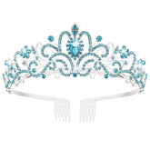 SYGA Bridal Princess Girl Tiara and Rhinestone Crown Headband Hair Accessories for Women Wedding Ceremony Party (Silver Plating + Sky Blue)