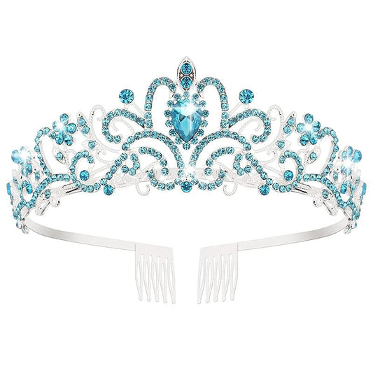 SYGA Bridal Princess Girl Tiara and Rhinestone Crown Headband Hair Accessories for Women Wedding Ceremony Party (Silver Plating + Sky Blue)