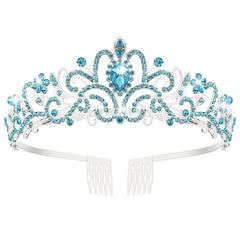 SYGA Bridal Princess Girl Tiara and Rhinestone Crown Headband Hair Accessories for Women Wedding Ceremony Party (Silver Plating + Sky Blue)