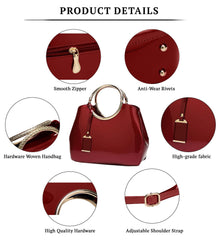 SYGA Leather Glossy Women's Bag Bride Wedding Handbag Women's One Shoulder Crossbody Stylish Bag(BURGUNDY)