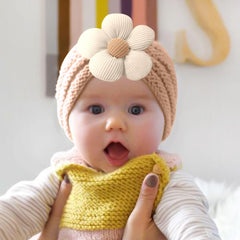 SYGA Baby Cap Flower Wool Warm Knitted Streachable Hat Infant Toddler Baby Cap 0-3 Years (Coffee)