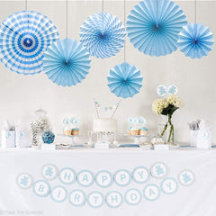 SYGA Paper Hanging Fans, Hanging Fiesta Paper for Decoration Set, Blue - Pack of 12