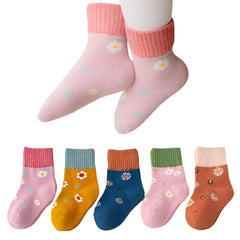 MOMISY 5 Pairs Baby Girl Boys Tube Socks Toddlers Infant Stretch fit-Sweet Flower - Multicolor (Sweet Flower, Medium)