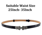 SYGA Women's Rose Flower Skinny Stretchy Leather Thin Belt, Black (Pack of 1)